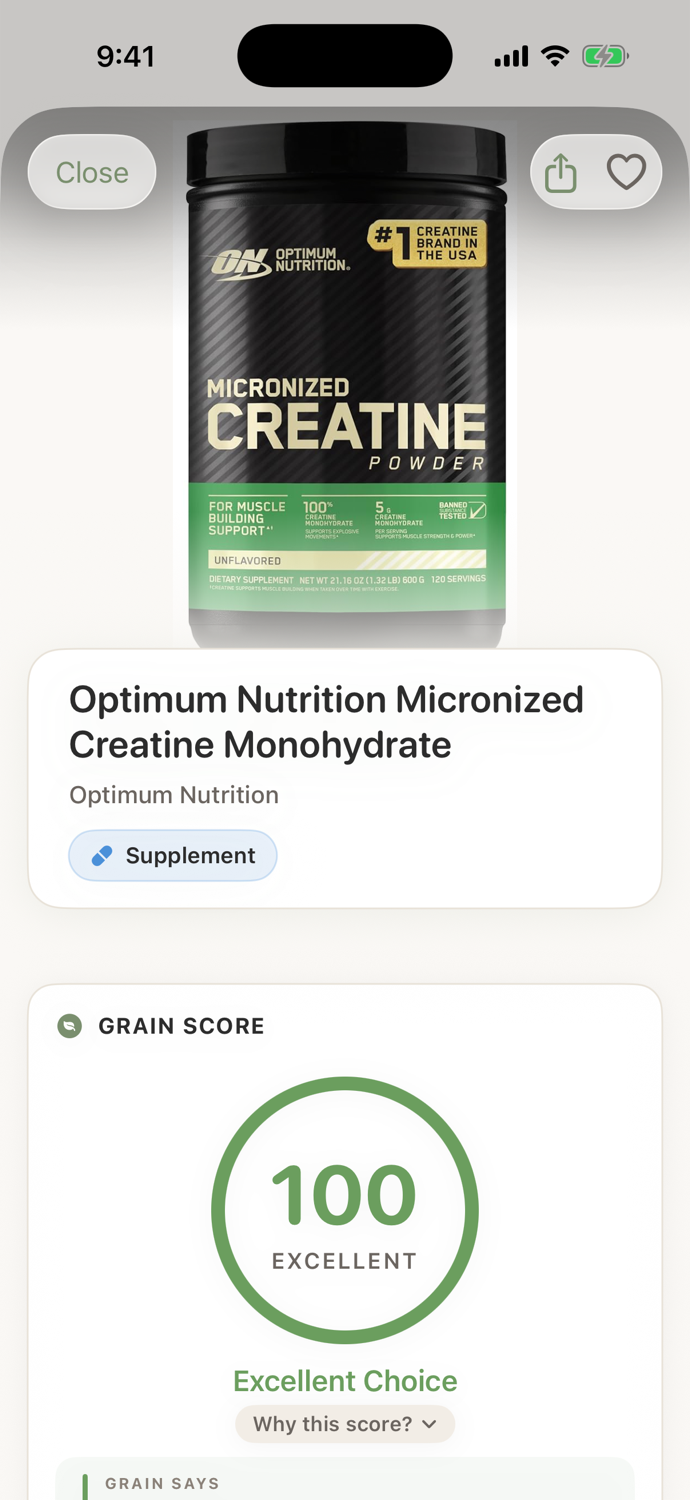 Optimum Nutrition Micronized Creatine rated Excellent in Grain